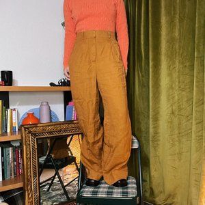 Everlane  Women yellow mustard wide leg pants 27” high rise button 100% linen